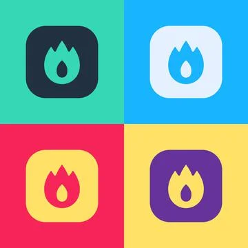 Pop art Fire flame icon isolated on color background. Vector Illustrazione stock