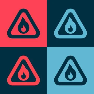 Pop art Fire flame in triangle icon isolated on color background. Warning s.. Stock Illustration