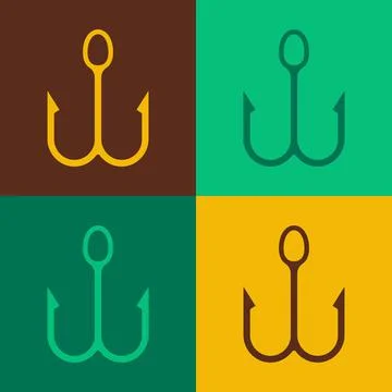 Pop art Fishing hook icon isolated on color background. Fishing tackle. Vector Stock Illustration