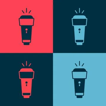 Pop art Flashlight icon isolated on color background. Vector Stock Illustration
