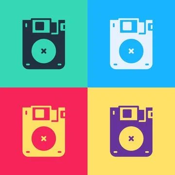 Pop art Floppy disk for computer data storage icon isolated on color background Stock Illustration