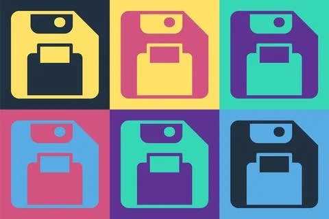 Pop art Floppy disk for computer data storage icon isolated on color background 스톡 일러스트