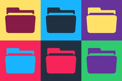 Pop art Folder icon isolated on color background. Vector Stock Illustration