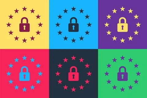 Pop art GDPR - General data protection regulation icon isolated on color 스톡 일러스트