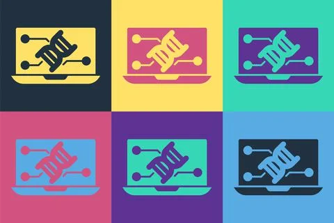 Pop art Genetic engineering modification on laptop icon isolated on color 스톡 일러스트