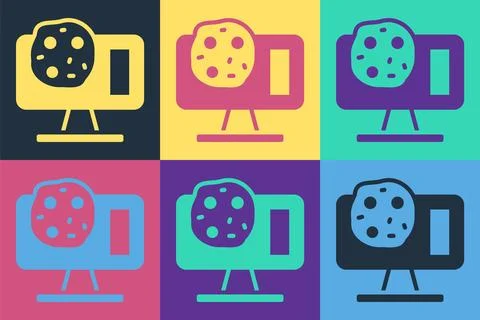 Pop art Genetic engineering modification on laptop icon isolated on color b.. イラスト素材