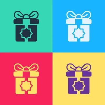 Pop art Gift box icon isolated on color background. Holy month, Ramadan Stock Illustration