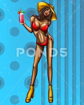 Pop art girl in underwear, summer vacation Stock Illustration