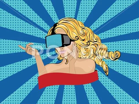 Pop art girl in vr glasses portrait Stock Illustration