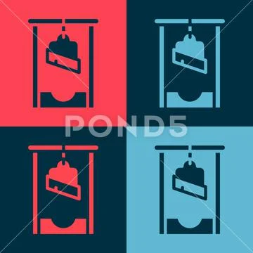 Pop art Guillotine medieval execution icon isolated on color background ...