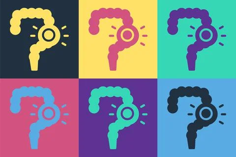 Pop art Gut constipation icon isolated on color background. Bowel problems Stock Illustration