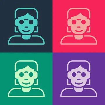 Pop art Hacker or coder icon isolated on color background. Programmer devel.. Stock-Illustration