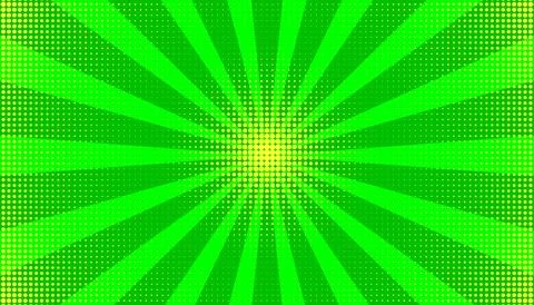 Pop art halftone background. Comic green starburst pattern. Cartoon banner .. Illustrazione stock