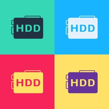 Pop art Hard disk drive HDD icon isolated on color background. Vector 스톡 일러스트