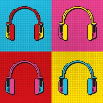Pop art headphones frames Stock Illustration
