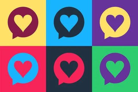 Pop art Heart in speech bubble icon isolated on color background. Heart shape in Stock Illustration