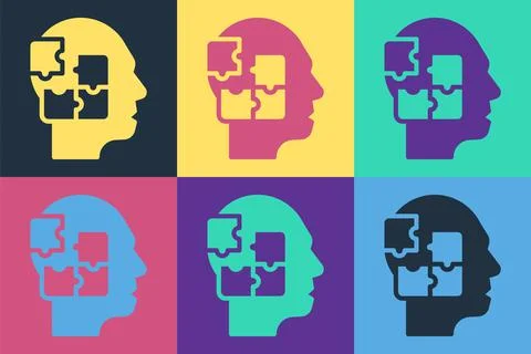 Pop art Human head puzzles strategy icon isolated on color background. Thinking 스톡 일러스트