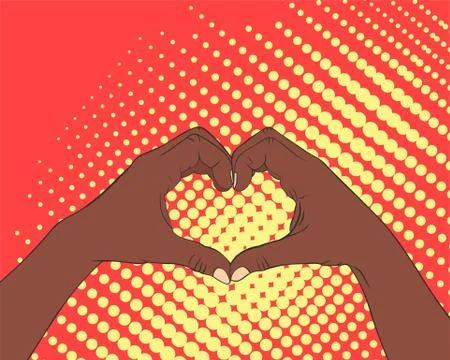 Pop art image of hands in the shape of the heart. Stock Illustration