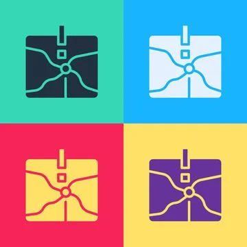 Pop art Intersection point icon isolated on color background. Vector Stock Illustration