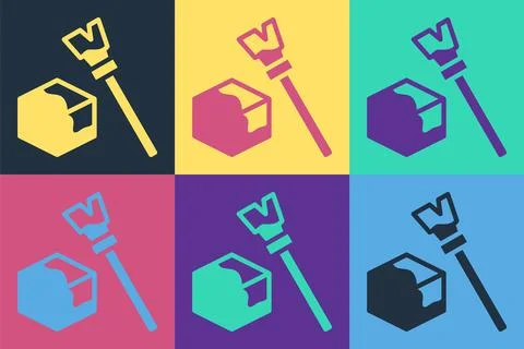 Pop art Isometric cube icon isolated on color background. Geometric cubes solid Stock Illustration