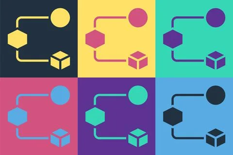 Pop art Isometric cube icon isolated on color background. Geometric cubes solid Stock Illustration