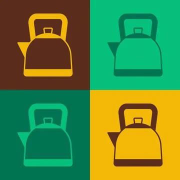 Pop art Kettle with handle icon isolated on color background. Teapot icon Illustration