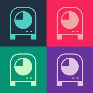 Pop art Kitchen timer icon isolated on color background. Cooking utensil.  .. 库存插图