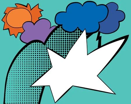 Pop art landscape with clouds thunder and sun Stock Illustration