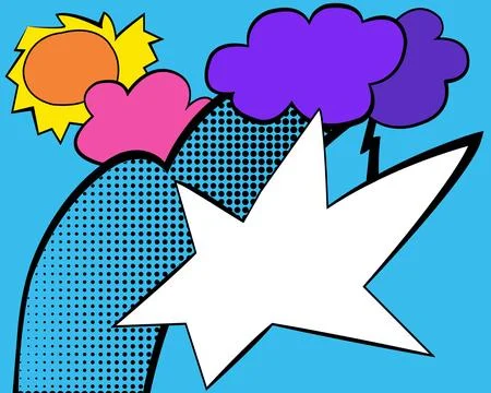 Pop art lanscape with thunder clouds and sun Stock Illustration