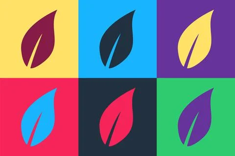 Pop art Leaf icon isolated on color background. Vector Stock Illustration