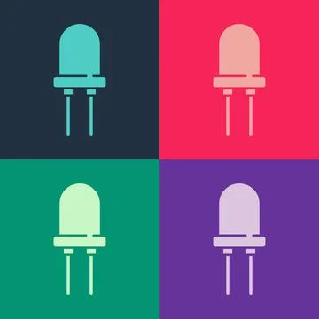Pop art Light emitting diode icon isolated on color background. Semiconductor Stock Illustration