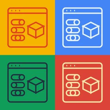 Pop art line 3D printer icon isolated on color background. 3d printing. Vector 库存插图