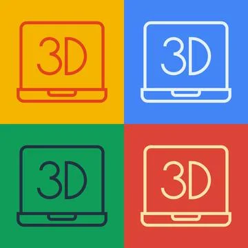 Pop art line 3D printer icon isolated on color background. 3d printing. Vector Illustrazione stock
