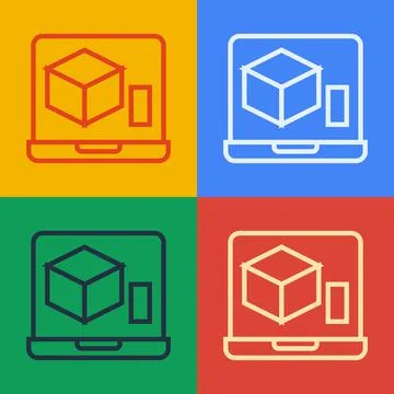 Pop art line 3D printer icon isolated on color background. 3d printing. Vector Stock Illustration