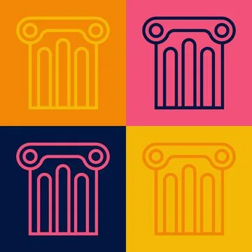 Pop art line Ancient column icon isolated on color background.  Vector Stock Illustration
