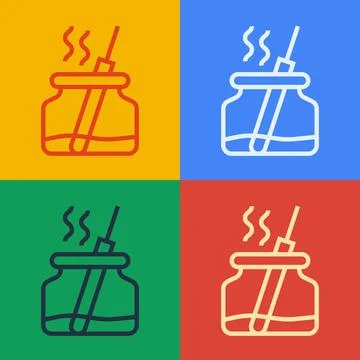 Pop art line Aroma diffuser icon isolated on color background. Glass jar 스톡 일러스트