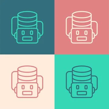 Pop art line Artificial intelligence robot icon isolated on color background Illustrazione stock