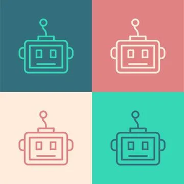 Pop art line Artificial intelligence robot icon isolated on color background Illustrazione stock