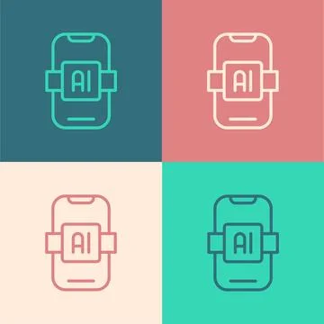 Pop art line Artificial intelligence AI icon isolated on color background. .. Stock Illustration