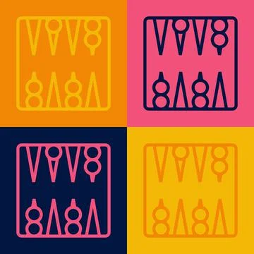 Pop art line Backgammon board icon isolated on color background. Vector Stock Illustration