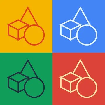 Pop art line Basic geometric shapes icon isolated on color background. Vector Stock Illustration