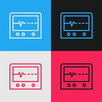 Pop art line Beat dead in monitor icon isolated on color background. ECG showing Stock Illustration