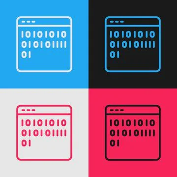 Pop art line Binary code icon isolated on color background. Vector Stock Illustration
