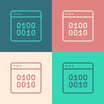 Pop art line Binary code icon isolated on color background. Vector Stock Illustration