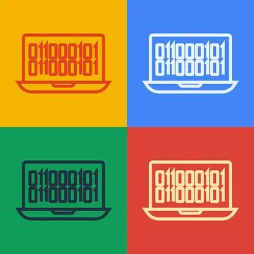 Pop art line Binary code icon isolated on color background. Vector Illustrazione stock
