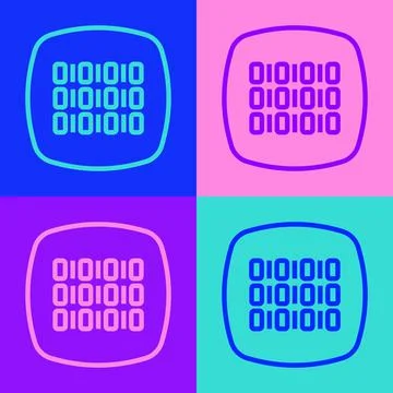 Pop art line Binary code icon isolated on color background. Vector Stock Illustration