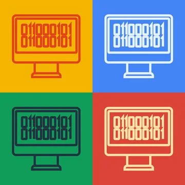 Pop art line Binary code icon isolated on color background. Vector Stock Illustration
