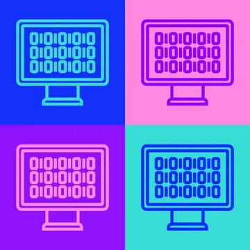 Pop art line Binary code icon isolated on color background. Vector Stock Illustration