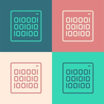 Pop art line Binary code icon isolated on color background. Vector 스톡 일러스트