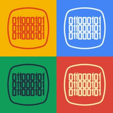 Pop art line Binary code icon isolated on color background.  Vector Stock Illustration
